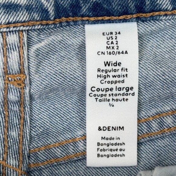 H&M Jeans Womens Size 2 Wide Leg Cropped High Waist Regular Fit Light Blue NWT - Picture 6 of 12